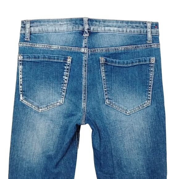 Almost Famous Distressed Skinny Jeans Size 5 Blue Stretchy 5 Pockets - Picture 4 of 6